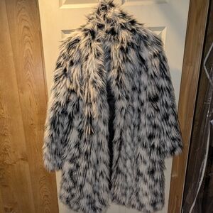 Stylish Faux Fur Coat - Black and White With The Boots Size 9 Runs Sm